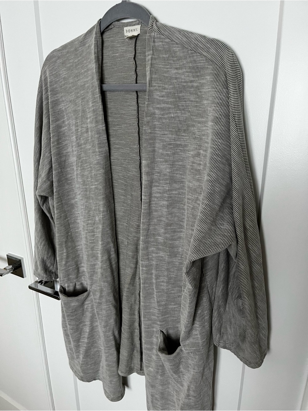 ANTHROPOLOGIE DONNI Light Gray Open-Front Ribbed Cardigan